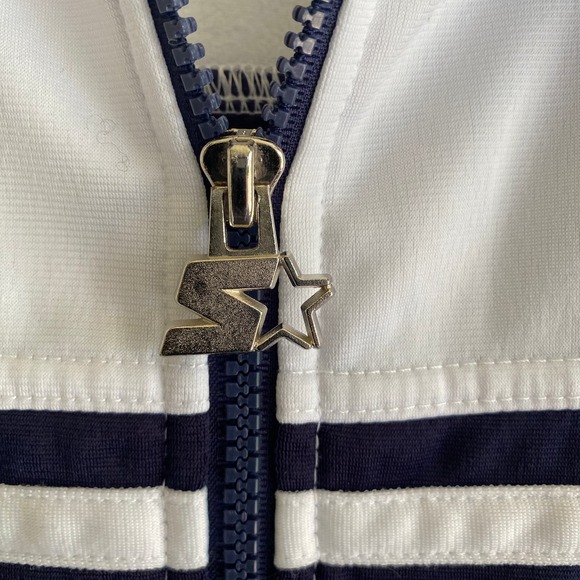 STARTER Men's Size L Jacket Athletic Zip Front White Navy Blue 100% Polyester - Picture 4 of 13